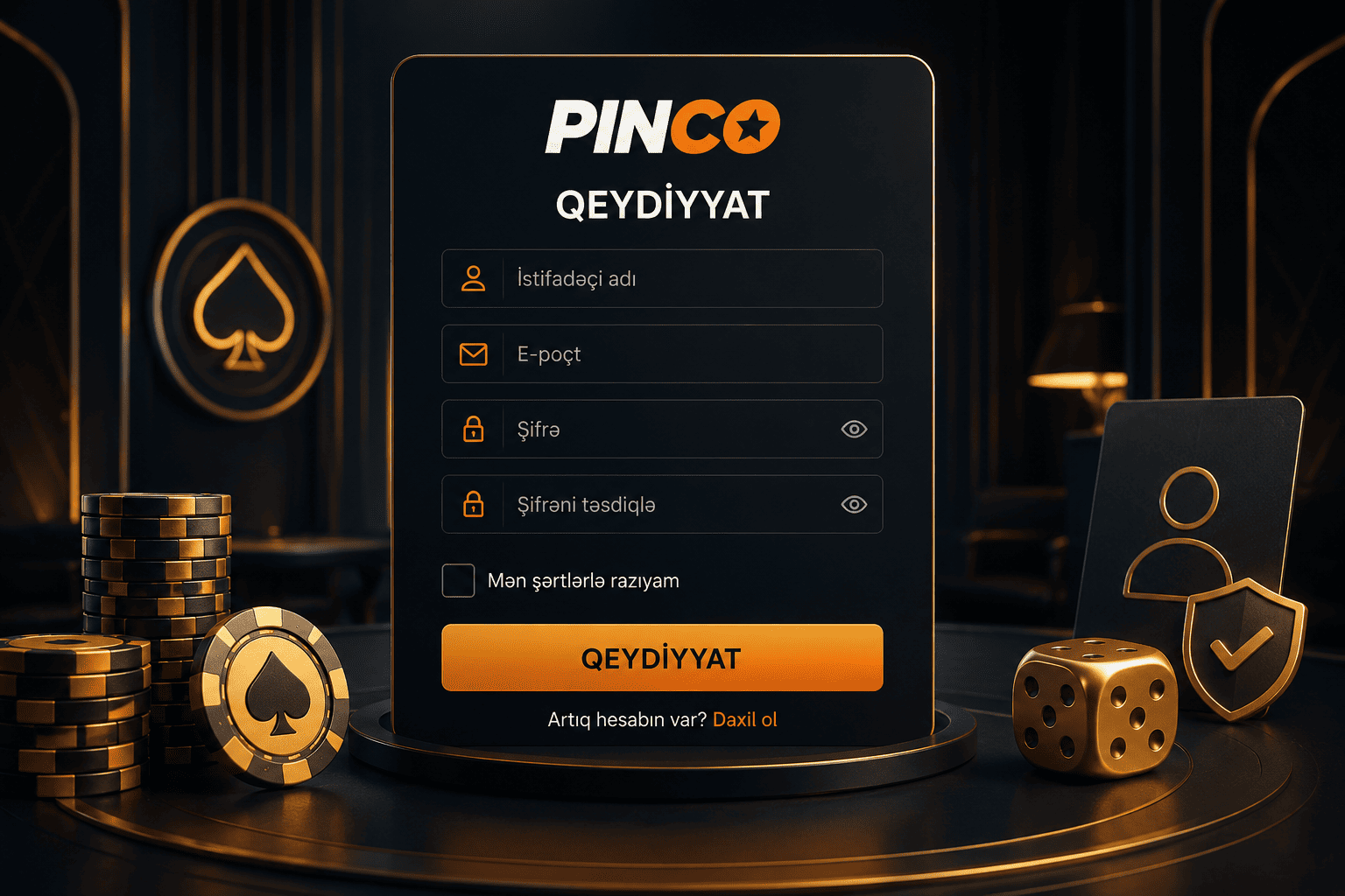 Pinco Qeydiyyat ekranı